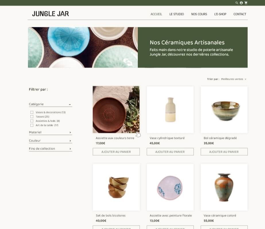 Jungle Jar E Commerce Page Categorie